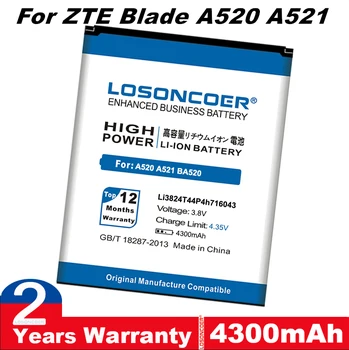 LOSONCOER 4300mAh Li3824T44P4h716043 Baterija ZTE Blade A520 A521 BA520 Baterija