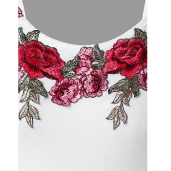 Mados pasėlių top marškinėliai moterų plius dydžio rožių siuvinėjimas, gėlių aplikacijos liemenė marškinėliai camisole seksualių moterų drabužius
