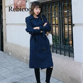 Rebicoo Švarkelis Moterų 2019 M. Rudenį naujų korėjos laisvalaikio prašmatnus prarasti ponios uosto vėjo Ilgos Tranšėjos Paltai moterims