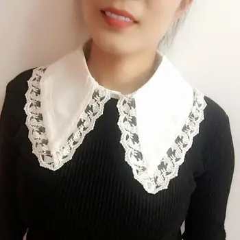 Korėjos Moterys Mergina Šifono Klaidingą, Netikrą Antkakliai Gėlių Siuvinėjimas Nėrinių Nurodė Atvartas Dekoratyvinis Pusė-Marškinėliai Palaidinė Nuimamas Chocker