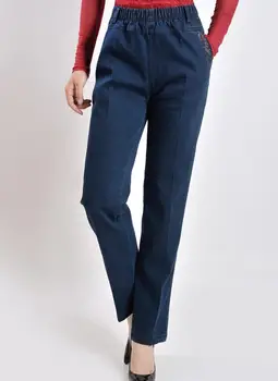 Plius dydis XL-5XL vidutinio amžiaus moterų aukšto juosmens džinsai atsitiktinis Slim didelio dydžio tiesiai džinsinio audinio kelnės s1286