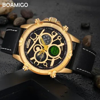 BOAMIGO Prabangos Prekės ženklo Vyras LED laikrodžiai Kvarcinis Chronografas atsparumas Vandeniui žiūrėti часы