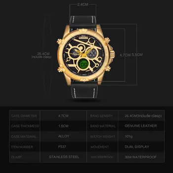 BOAMIGO Prabangos Prekės ženklo Vyras LED laikrodžiai Kvarcinis Chronografas atsparumas Vandeniui žiūrėti часы