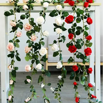 Vestuvių dekoravimas Dirbtinių Rožių Vynuogių Kabo Gėlių Sienų Dekoras Rotango Padirbtų Augalų Lapų Girlianda Romantiška Namų Dekoro