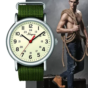 Karšto Stilingas Kietas vyriški Žiūrėti arabiškais Skaitmenimis 24 Valandų Karinės Laikas Nailono Diržas Žiūrėti Laikrodis Vyrams Kvarcinis Laikrodis Reloj Hombre #F