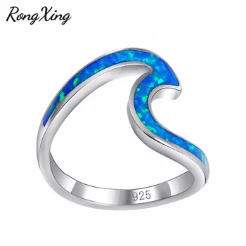 RongXing Sidabro Spalvos Geometrinis Dizainas Blue Fire Opal Bangų Žiedai, Moterų ir Vyrų Mados Juvelyrika Vestuvių Žiedas RS0200