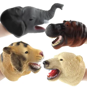 Realus Laukinių gyvūnų Duomenys Vertus Lėlės Pirštinės Minkštos Gumos Liūto, tigro, dramblio Galva Veiksmų Piršto Helovinas rekvizitai Modelis Žaislai