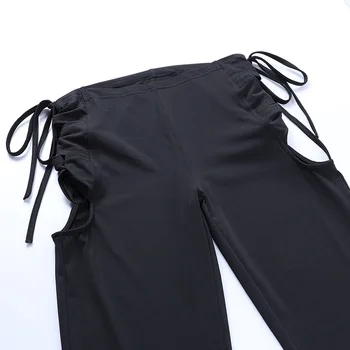 NCLAGEN ins Mados Pusėje Kryžiaus Tvarstis Tuščiaviduriai Iš Moterų Sexy Atsitiktinis Kelnės Streetwear Šalies Klubas Juodos Kelnės Derliaus Capris