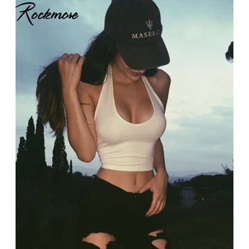 Rockmore Off Peties Apynasrio Tank Top Ladies Liesas Fitneso Halterneck Pasėlių Viršų Dirbti Backless Seksualus Camis Atsitiktinis Vest Femme