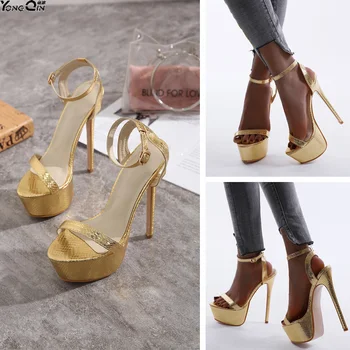 Pavasario aukso aukštakulniai moteriški sandalai peep toe platforma moterų siurbliai batai dydis 35-42
