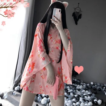 Japonų Kimono Seksualus Cosplay Apranga Moterims Tradicinio Stiliaus Skraiste Yukata Kostiumai Pižama Minkštas Šilko Diržas, 2vnt Rinkinys, Rožinis Rinkinys