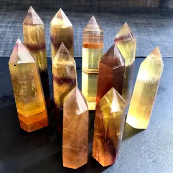 Natūralus geltonos spalvos fluorito kristalas taško Gydymo Akmuo Šešiakampės Prizmės Obeliskas Lazdelė Gydymo Akmuo Namų Dekoro