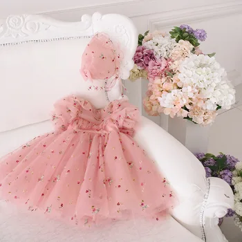 Rožinis Naujagimio Mergina Suknelė Gėlių Tiulio 1-asis Gimtadienis Suknelė Mados Princesė Suknelės Mergina Kūdikių Drabužiai Bamblys Gimtadienio Frock
