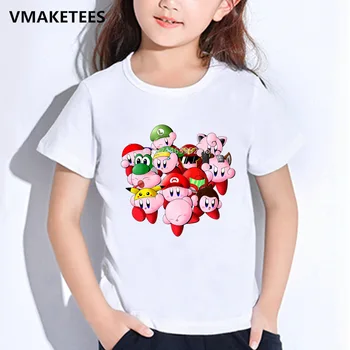 Vaikų Vasaros Mergaičių ir Berniukų marškinėliai Vaikams, Arcade Koliažas Kirby Animacinių filmų Print T-shirt Kirby ' s Adventure Juokinga, vaikiški Drabužiai