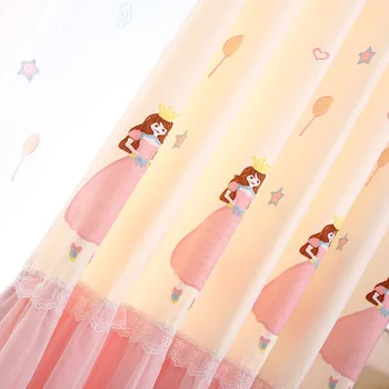 Puikus Saldus Princesė Dizaino Pusiau Šešėlio Užuolaidų Kūdikių Mergaičių Miegamasis Apdailos Susiuvimo Prabangus Audinys Rožinės spalvos Užuolaidos M103D3