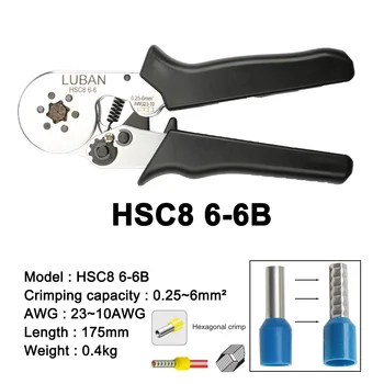 Užspaudimo įrankiai, replės elektros vamzdinės gnybtų dėžutė mini apkabos, HSC8 10S 0.25-10mm2 23-7AWG 6-4B/6-6 0.25-6mm2 16-4 įrankiai rinkiniai