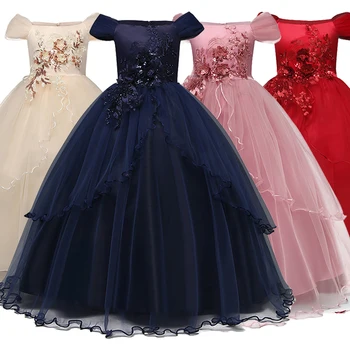 Vaikai Suknelės Mergaitėms Princesė Šalies Girl Dress Vaikų Drabužių Gimtadienio Suknelės Mergina Paaugliams Ilgai Tiulio Gėlių Vestuvių Suknelė