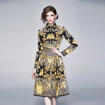 Banulin Mados Dizaineris Vintage Suknelė Moterų ilgomis Rankovėmis išjunk Kaklo Leopardas Spausdinti kilimo ir tūpimo Tako Midi Suknelė 2020 M. Pavasarį