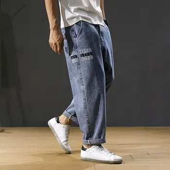 Pavasario Vasaros Mados Vyrai Džinsai Palaidi Tinka Siuvinėjimo Dizaineris Krovinių Kelnės Haremo Jeans Mėlyna Spalva Streetwear Hip-Hop Džinsai Vyrams