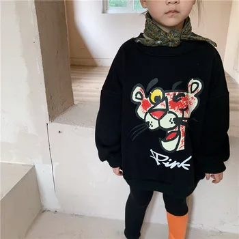 Naujas Cute Girl Drabužiai Pliušinis Sutirštės Rudens Žiemos Apvalus Kaklas Ilgas Megztinis Suknelė Animacinių Filmų Leopard Print Mados Mergaičių Drabužiai