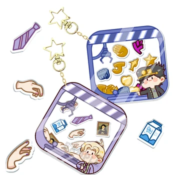 Mielas JoJo ' s Bizarre Adventure Drebulys Žavesio Anime Akrilo Keychain Pav Mažas Shaker Cosplay Keychains Pakabukas paketų prižiūrėtojų raktinę