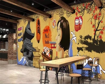 Beibehang 3d tapetai, Japonų, suši restoranas, maisto viešojo maitinimo įrankiai sienos freskos fone, sienos tapetai kambarį