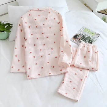 Japonijos naująją rudens ir žiemos ilgomis rankovėmis kelnės, grynos medvilnės oro medvilnė, šiltas ponios pižama, namų paslauga sleepwear