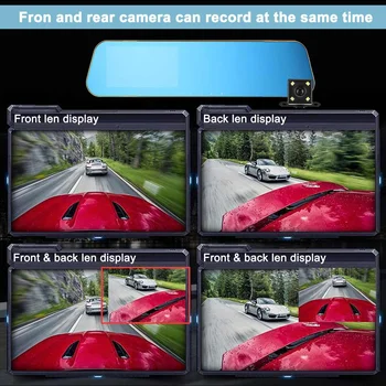 Full HD 1080P 4.3 colių Automobilių Automobilių DVR Kamera Duomenų Savirašis galinio vaizdo Veidrodis Brūkšnys Skaitmeninio Vaizdo įrašymo Dvigubo Objektyvo Kamera