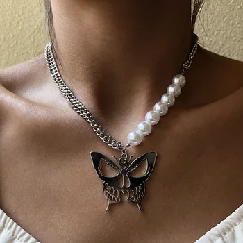 2020 gotikos tuščiaviduriai drugelis grandinės karoliai pakabukas perlų Vėrinį pareiškimą Luxury Hip-hop moterų Papuošalai, Aksesuarai