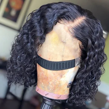 Trumpas Bob garbanotas perukas Nėriniai Priekiniai Žmogaus Plaukų Perukai Už juodaodžių Moterų PrePlucked brazilijos, šveicarijos gamtos remy Afro plaukų spalva pardavėjai