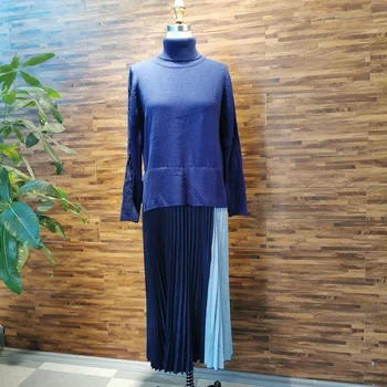 Korėjos Žiemos Golfo Vieno Gabalo Ilga Suknelė Spalvos Bloką Ptachwork Vestidos Streetwear Moterų Rudenį Maxi Plisuotos Suknelės 2020 M.
