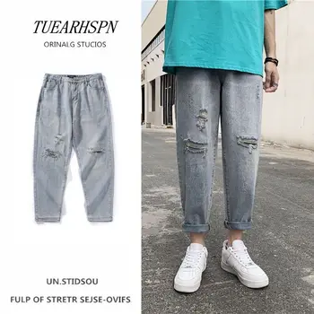 Ripped Jeans vyriškos Mados Plauti Atsitiktinis Retro Tiesūs Džinsai Vyrams Streetwear Laukinių Prarasti Hip-hop Skylę Džinsinio audinio Kelnės Mens S-2XL