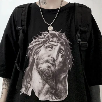 Trumparankoviai marškinėliai vyrams ir moterims kryžiaus raidžių retro tamsiai laisvi, laisvi palaidinė vasaros korėjos studentų palaidinė mėgėjams punk stiliaus