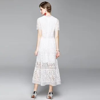 2020 metų Vasaros Moterims Aukštos Kokybės Elegantiškas Plonas Hollow-Out-line Nėrinių Midi Suknelė autoportretas suknelė vestidos žalia balta rausva