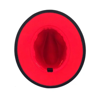 Unisex Išorinis black Vidinis Raudonos Vilnos Veltinio Džiazo Fedora Skrybėlės su Vyrais, Moterys Masto Kraštų Panama Trilby Bžūp 56-58-60CM