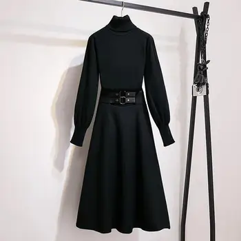 ICHOIX korėjos stiliaus 2 gabalas komplektus ponios biuro rinkinys moterims 2 gabalas viršūnes ir sijonas nustatyti, žieminiai drabužiai, 2vnt baltas juodas megztinis