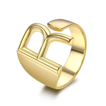 14K Aukso A-Z Raidę Žiedas 925 Sterlingas sidabro Inicialai Pavadinimas Šalis Vestuvių Juostoje Žiedai moterims, vyrams Abėcėlė Papuošalai