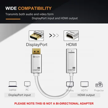 CABLETIME DP HDMI Adapteris Keitiklis M/F 4K 30HZ Display Port HDMI Adapteris skirtas Macbook HDTV Projektorius Fotoaparato Ekranas C086
