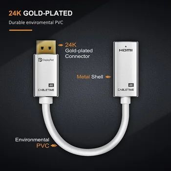 CABLETIME DP HDMI Adapteris Keitiklis M/F 4K 30HZ Display Port HDMI Adapteris skirtas Macbook HDTV Projektorius Fotoaparato Ekranas C086