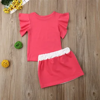 Vaikas Mergina Drabužius Baby Girl Blyksnius Rankovėmis T-shirt Kietas Viršūnes, Sijonas, Suknelė 2VNT Drabužius Vasaros Komplektus Mielas princesė Kostiumai