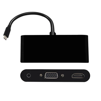 USB C C Tipo HDMI VGA 3.5 mm Audio Adapteris 3 in 1 USB 3.0 USB-C Keitiklio Kabelį, skirtą Nešiojamąjį kompiuterį 