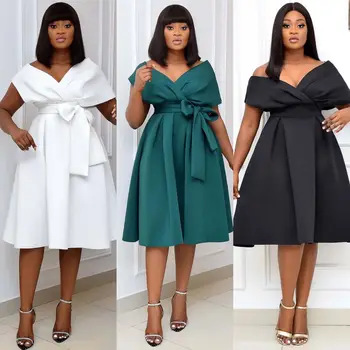 2021 Elegantiškas Vakare Moterys Šalis Suknelė Vintage Drabužius Linijos Afrikos Seksualus Suknelės Nėrinių Bowknot Ponios Office Plus Size Vestidos