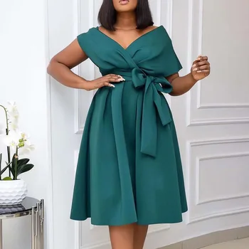 2021 Elegantiškas Vakare Moterys Šalis Suknelė Vintage Drabužius Linijos Afrikos Seksualus Suknelės Nėrinių Bowknot Ponios Office Plus Size Vestidos