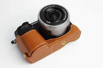 Naujas Natūralios Odos Pusę Kūno Vaizdo Kamera Atveju Krepšys Sony A6000 A6300 Kameros Apsauginis Dangtelis Apačioje Dėklas