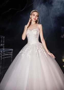 Vestuvinė Suknelė 2021 Klasikinis Spagečiai Dirželiai Nėrinių Kamuolys Suknelė Prabangūs Nėriniai Siuvinėjimo Vestuvių Suknelės Pasirinktinis Dydis
