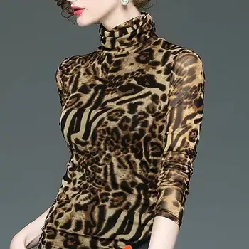 Palaidinė Moterims, Leopardas spausdinimui Moterų ilgomis Rankovėmis Viršų Šilumos Golfo Slim-Fit Atspausdinta Marškinėliai Blusas Ropa De Mujer
