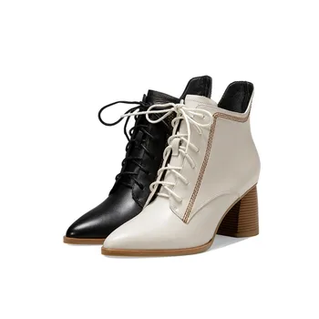 MLJUESE 2021 moterų batai Karvės odos Žiemos trumpas pliušinis Pažymėjo Tne Užtrauktukas Aukšti kulniukai moterų batai dydis 39