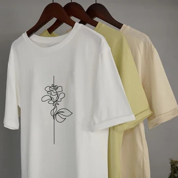 2020 metų vasaros gėlės t-shirts mados mergaičių viršūnes trumpomis rankovėmis spausdinti marškinėliai moterims drabužių medvilnė