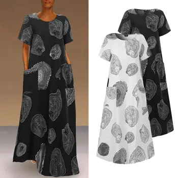 VONDA Print Long Maxi Suknelė 2021 Moterų Atsitiktinis, O Kaklas Trumpas Rankovės Elegantiškas Suknelės, Plius Dydis Bohemijos Šaliai, Skraistės Femme Sundress