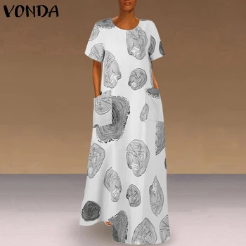 VONDA Print Long Maxi Suknelė 2021 Moterų Atsitiktinis, O Kaklas Trumpas Rankovės Elegantiškas Suknelės, Plius Dydis Bohemijos Šaliai, Skraistės Femme Sundress